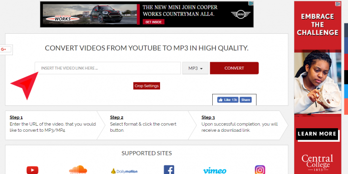 theyoump3,com download conver youtube to mp3 step 1 index page