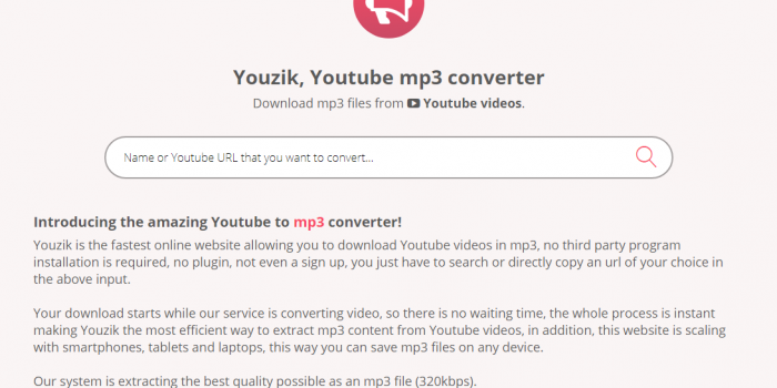 youzik.com youtube to mp3 converter tutorial step 1 front page