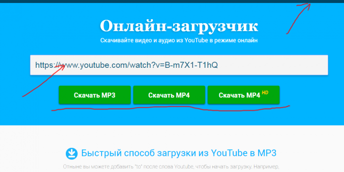 youtubeto.com tutorial step 1 front page with URL