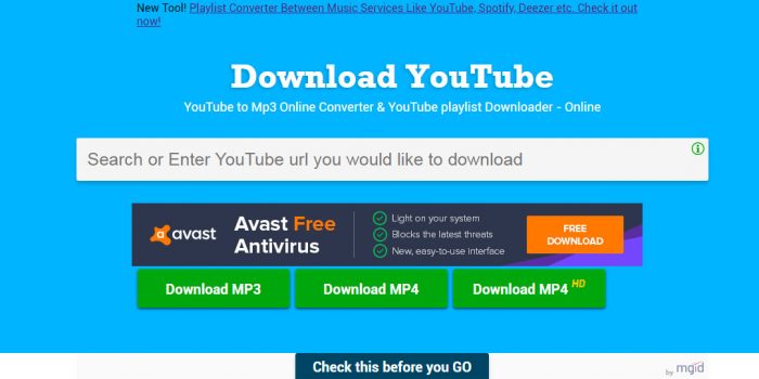 youtubecomtomp3 com tutorial step 1 front page