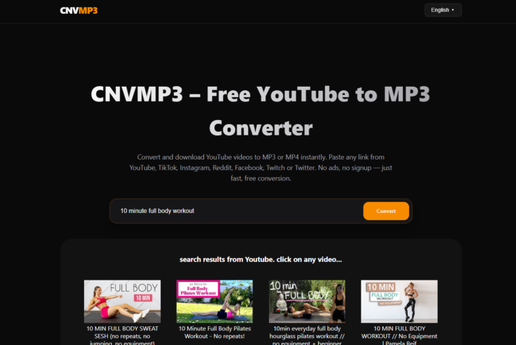 cnvmp3 Screenshot with video search results