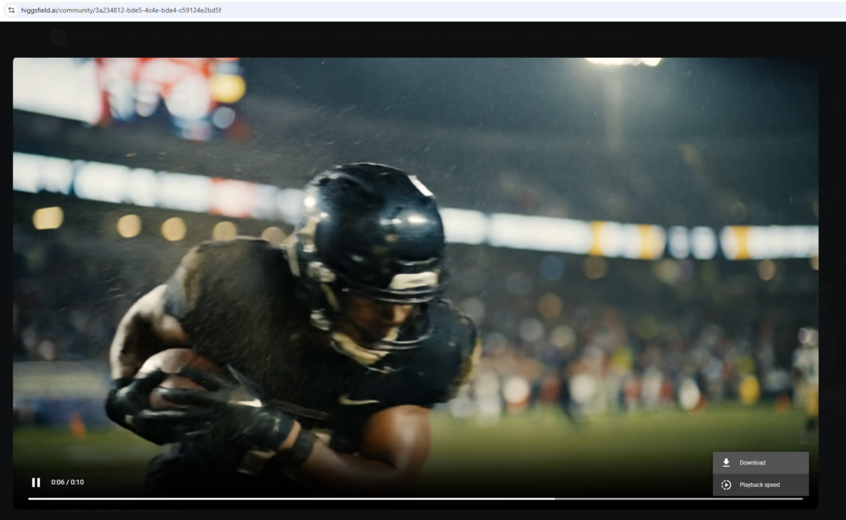 click on any video in Higgsfield AI platform and it will open by itself with an easy-to-save functionality