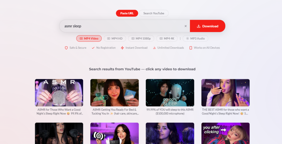 Screenshot of YT1Z website showing YouTube link input and download options